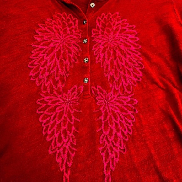 Lucky Brand Red Floral Embroidered Long Sleeve Top, Size Medium - Picture 3 of 11